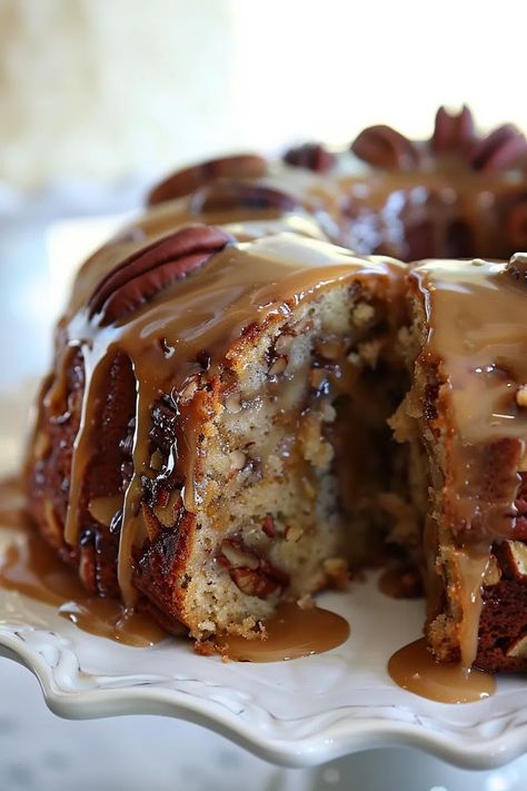 Apple Pecan Cake With Caramel Glaze - That Oven Feelin Apple Pecan Cake With Caramel Sauce, Apple And Pecan Cake, Apple Pecan Cake With Caramel Glaze, Easy Apple Cake With Fresh Apples, Desserts For Winter, Cakes For Thanksgiving, Caramel Pecan Cake, Apple Pecan Cake, Thanksgiving Cake Ideas