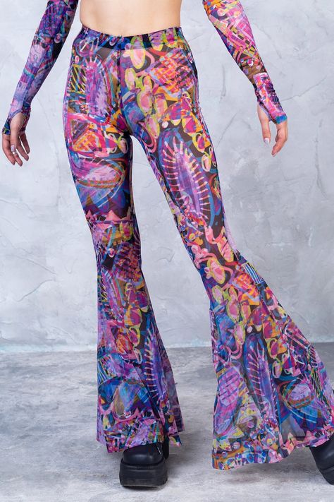 Pants Rave Outfit, Trippy Patterns, Rave Pants, Long Fingerless Gloves, Mesh Pants, Criss Cross Top, Outfit Festival, Women Cargo Pants, Rave Clothing