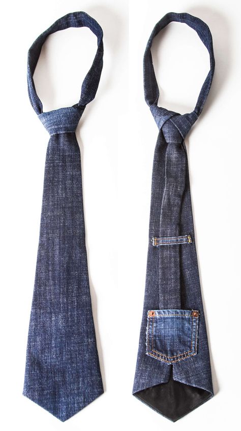 One of a kind, not a tie like it in the world 🌎 You send us your laundered heirloom jeans and we design and produce a personalized silk lined denim necktie 👔 for you! Make your way over to 👉🏼www.sentimentaldenim.com👈🏼 to order your custom denim necktie today! 🔹Introductory offer: $59/first tie, $49/second tie with free shipping — one pair for each tie🔹 Denim Design Ideas, Tie Jeans, Upcycled Denim Diy, Uni Fashion, Denim Diy Clothes, Custom Jean, Denim Tie, Repurposed Denim, Tie Fashion