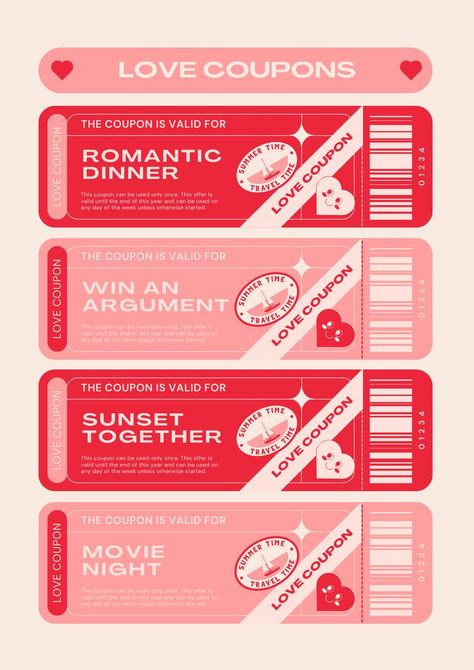 Coupons D'amour, Best Coupon Sites, Gift Voucher Design, Coupons For Boyfriend, Voucher Design, Couples Coupons, Romantic Dinner For Two, Kartu Valentine, Gift Card Design