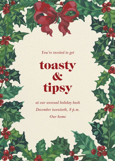 Houx | Send online instantly | RSVP tracking Xmas Cocktail Party, Leaves Border, Holly Leaves And Berries, Christmas Cocktail Party, Holiday Party Invitation, Christmas Dinner Party, Christmas Brunch, Holly Leaves, Christmas Inspo