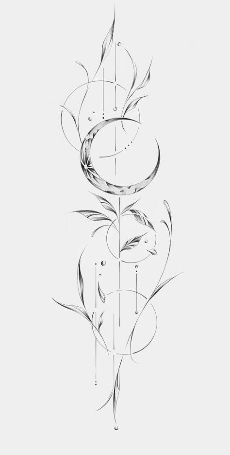 September Moon Tattoo, Cancerian Moon Tattoo For Women, Back Of The Arm Tattoo For Women, Curved Tattoo, Side Waist Tattoo, Fineline Spine Tattoo, Fineline Tattoo Design, Tattoo Dos, Fineline Tattoo Ideas