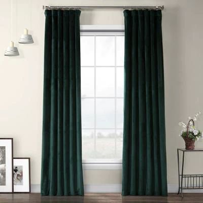 Forestry Green Velvet Rod Pocket Room Darkening Curtain - 50 in. W x 84 in. L Extra Wide Curtains, Velvet Room, Linen Blackout Curtains, Long Room, Half Price Drapes, Wide Curtains, Darkening Curtains, Velvet Curtains, Rod Pocket Curtains