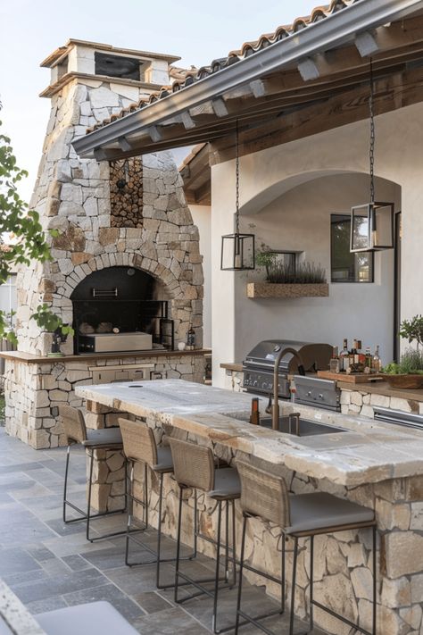 62+ Outdoor Kitchen Ideas to Elevate Your Al Fresco Dining Terasa Ideas, Tuscany Kitchen, Unique Landscaping, Rustic Outdoor Kitchens, Backyard Garage, Wheelbarrows, Tuscany Villa, Outdoor Kitchen Ideas, Patio Kitchen