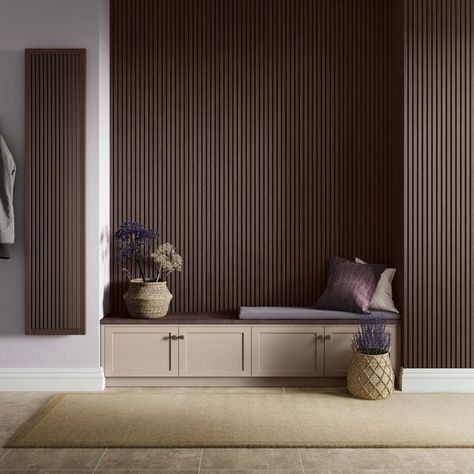 Introduce a splash of modern elegance to your home with our Trepanel Lite® Walnut, perfect for those tighter areas of the house! This lightweight, thinner version of our popular wood slat wall panels features a warm, dark brown walnut shade across a real wood veneer, maintaining a comforting, cosy atmosphere. It's super easy to install, with thinner slats and an adaptable black felt backing, ideal for interior walls. The natural wood matt finish and sleek 9mm thickness give your space a modern, stylish look. Plus, the black felt backing enhances acoustic properties (when installed following our Trepanel® guide), ensuring a quieter, more comfortable environment. Transform your home effortlessly with Trepanel Lite® Walnut!  Fixing Guide To fix Trepanel Lite® we recommend using either matt bl Acoustic Wood Wall Panels, Wooden Paneling, Shared House, Flexible Wood, Wood Wall Panels, Wood Slat Wall, Victorian Tiles, Tile Accessories, Wood Effect Tiles