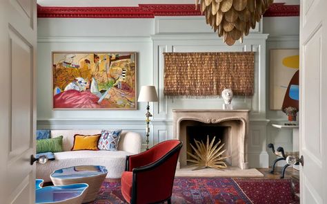 Everything you need to know about lighting your home London Living Room, Upholstered Banquette, Eclectic Homes, London Living, Fireplace Mantel Decor, Custom Chair, Fireplace Mantels, Living Room Inspiration, Design Firms