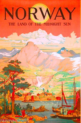 Norway-Land-of-Midnight-Sun-Norwegian-Scandinavia-Travel-Poster-Advertisement Railway Posters, Scandinavia Travel, Vintage Travel Trailers, Midnight Sun, Vintage Travel Posters, Work Travel, Wall Art Canvas Prints, Vintage Wall Art, Posters Prints