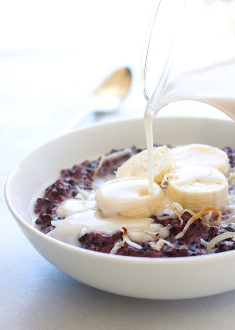 Forbidden Black Rice Breakfast Pudding | makingthymeforhealth.com #vegan #glutenfree Rice Breakfast, Breakfast Pudding, Surfer Vibe, Forbidden Rice, Health Bar, Vegan Sushi, Plant Based Breakfast, Black Rice, Rice Pudding