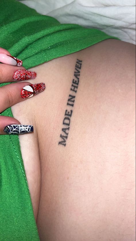 Sent From Heaven Tattoo, Heaven Tattoos Women, Heavenly Tattoos, Heaven Sent Tattoo, Made In Hell Tattoo, Made In Heaven Tattoo, In Heaven Tattoo, Tattoos Woman, Heaven Tattoo