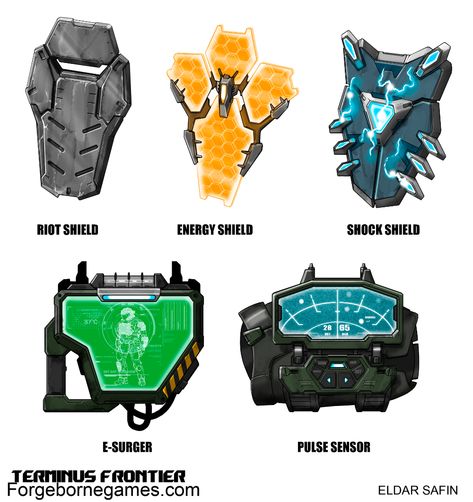 ArtStation - Terminus frontier - Shields and devices Sci Fi Items, Shield Concept Art Sci Fi, Sci Fi Shield, Sci Fi Shield Generator, Energy Shield Sci-fi, Sci Fi Hacking Device, Sci Fi Device Concept Art, Tech Armor, Sci Fi Weaponsmith