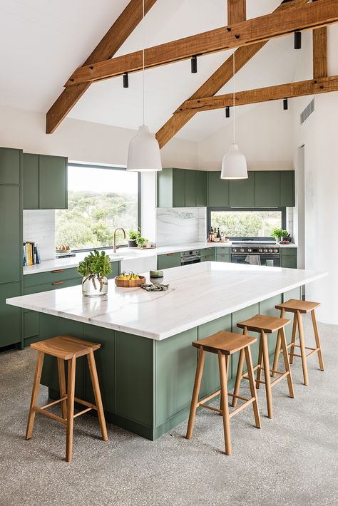 Kitchen Color Trends, Concrete Kitchen, Kitchen Ceiling, Kitchen Farmhouse, White Countertops, Kitchen Room Design, Kitchen Inspiration Design, Kitchen Color, Kitchen Diner