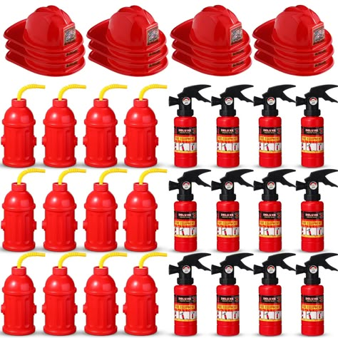 PRICES MAY VARY. Fireman Birthday Party Supplies: you will get 12 pieces of red firefighter hats, 12 pieces of fire hydrant cups, and 12 fire extinguisher squirt toys for fireman birthday dressing up party decors, sufficient accessories for you to decorate your fire themed parties Size Information: the capacity of fire hydrant cups is 10oz, easy to pour your favorite drinks without wasting too much; The firefighter helmet is about 11 x 8 x 4 inches, suitable for most head sizes, even adults can Fire And Rescue Birthday Party, Firefighter Theme Birthday Party, Fireman Themed Birthday Party, Firefighter 2nd Birthday Party, Firefighter Graduation Party, Fireman Birthday Party, Fire Truck Birthday, Fire Department Birthday Party, Boy Birthday Theme