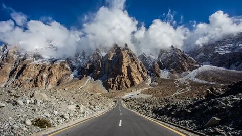 Due to its extreme elevation and unique features, the Karakoram Highway has been called the "Eighth Wonder of the World". The highway runs through China and Pakistan and was extremely difficult to construct. Abandoned Highway, Karakorum Highway, Best Friends Travel, Hunza Pakistan, Karakoram Mountains, Travel Pakistan, Karakoram Highway, Travel Is My Therapy, Information And Communication Technology