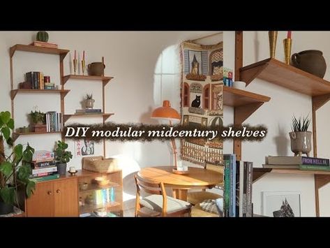 I made these DIY modular shelves - YouTube Mcm Shelving Wall Units, Mcm Shelving, Diy Shelving Unit, Modular Shelves, Wall Shelves Diy, Shelf System, Modular Walls, Modular Shelving, Diy Shelves