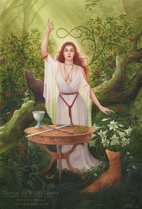 The Magician, Natasa Ilincic, Tarot of the Witch's Garden The Queen Of Wands, Tarot Cards Art Illustration, Tarot Wands, Queen Of Wands, Magician Tarot, Whats Wallpaper, The Magician Tarot, Wands Tarot, Learning Tarot Cards