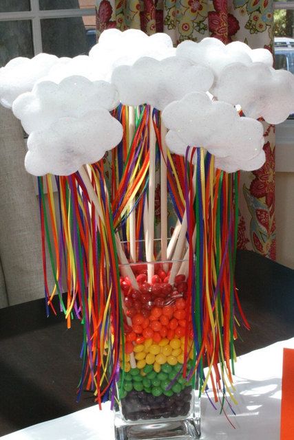 Candy decoration at a Rainbow Party.  See more at CatchMyParty.com.  #rainbow #partyideas Care Bear Birthday, Rainbow Unicorn Party, Pony Birthday Party, My Little Pony Birthday Party, Little Pony Birthday Party, Rainbow Parties, My Little Pony Party, Pony Birthday, Rainbow Birthday Party