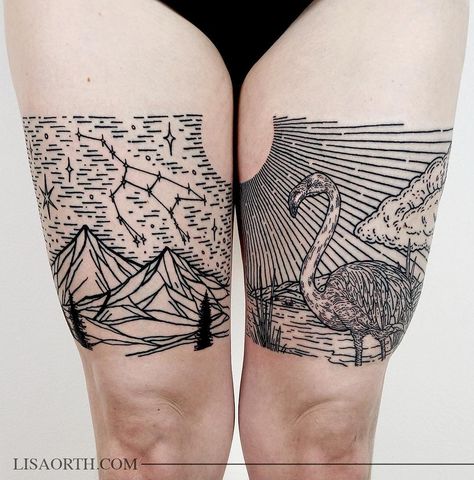 Lisa Orth on Instagram: “Interconnected thigh pieces for Sarah. Thanks so much for your trust and traveling to get tattooed. • Artwork and photo © 2018 Lisa Orth. •…” Side Thigh Tattoo, Inner Thigh Tattoo, Best Thigh Tattoos, Inner Thigh Tattoos, Thigh Lift, Thigh Tattoo Men, Upper Thigh Tattoos, Side Thigh Tattoos, Cute Thigh Tattoos