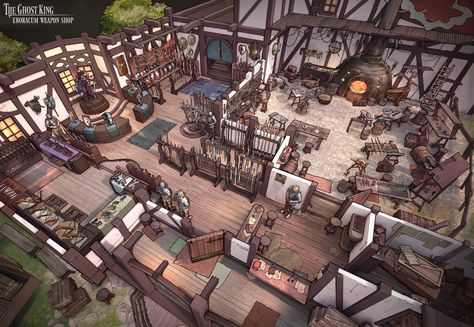 Fantasy Inn, Feng Zhu Design, Interior Concept Art, Feng Zhu, Ghost King, Roman Britain, Imagination Station, Outdoor Designs, Blacksmith Shop