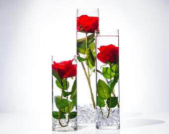 Submersible Red Rose  Floral Wedding Centerpiece with Floating Candles and Acrylic Crystals Kit Wedding Flowers Red Roses, Centerpiece With Floating Candles, Wedding Flowers Red, Water Centerpieces, Red Roses Centerpieces, Pink Calla Lilies, Branch Centerpieces, Wedding Vase Centerpieces, Floating Candle Centerpieces