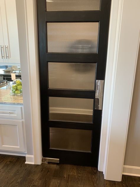 Single Wood Pantry Door, Panty Doors Kitchens, Above Pantry Door Decor Modern, Unique Laundry Room Doors, Contemporary Pantry Door, Black Frame Pantry Door, Black Kitchen Pantry Doors, Swinging Laundry Room Door, Door For Pantry