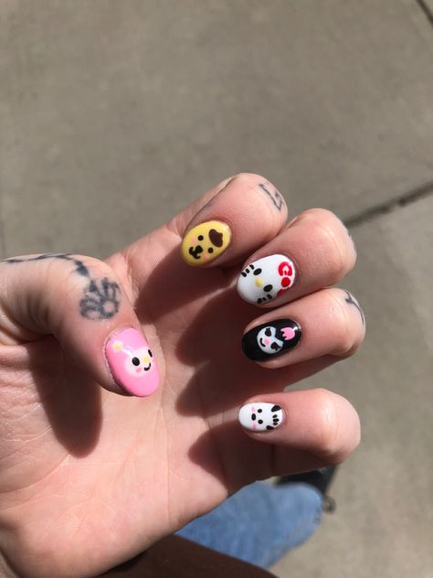 Sanrio Nails Short, Sanrio Nail Art, Nails Hair Hips Heels, Sanrio Nails, Hello Kitty Nails Art, Nails Paint, Kids Nails, Kitty Nails, Hippie Nails