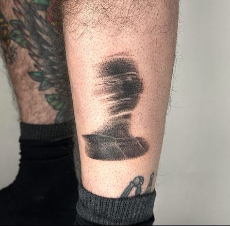 Photo Negative Tattoo, Tree With Eyes Tattoo, Tattoos For Derealization, Black Shape Tattoo, Shadow Figure Tattoo, Weird Cool Tattoos, Shadow Tattoo Silhouettes, Body Disphorphia Tattoo Ideas, Abstract Tattoos Men