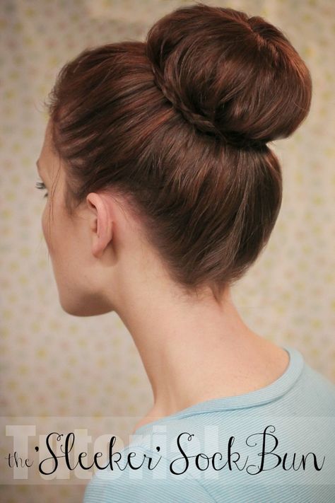 The 'Sleeker' Sock Bun - I honestly couldn't even see the braid when I did this, and the sock bun wasn't tight enough. Bun Tutorial For Long Hair, Sock Bun Tutorial, Sock Bun Hairstyles, Freckled Fox, Sock Bun, Diy Wedding Hair, No Heat Hairstyles, Bun Styles, Bun Tutorial