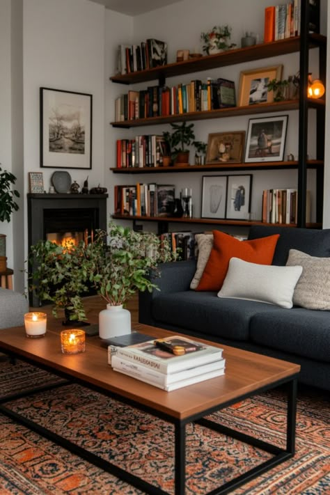 You want a moody living room that is still neutral? Check out these tips for exactly how to do it! Uk Living Room Ideas Interior Design, Home Apartment Ideas, Mixed Style Living Room, Living Room With Reading Area, Moody Scandinavian Living Room, Warm Eclectic Living Room, Warm Aesthetic Living Room, Condo Decorating Ideas Living Room, Cozy Collected Home