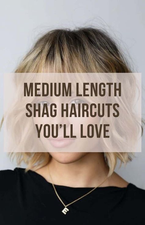 50 Elegant Medium Length Shag Haircuts You'll Love Medium Length Hair Styles Layered, Layered Shag Haircuts For Medium Hair, Shoulder Length Shag Haircut Straight Hair, Shaggy Bob Long Bangs, Medium Short Shag Hairstyles, Shoulder Choppy Haircuts, Medium Length Modern Shag, Medium To Short Shag Haircuts, Shoulder Length Shag Fine Hair