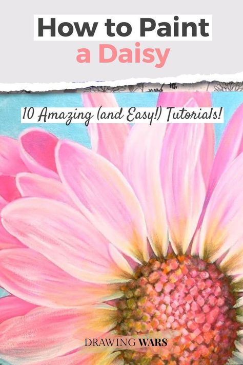 10 Amazing and Easy Step by Step Tutorials & Diy Daisy Painting Easy, Daisy Painting Acrylic Easy Step By Step, Oil Painting Flowers Easy Simple, How To Paint Gerber Daisies, Large Daisy Painting, Painting Daisy Flower, Diy Daisy Painting, Beginner Painting Flowers, Painting Gerber Daisies