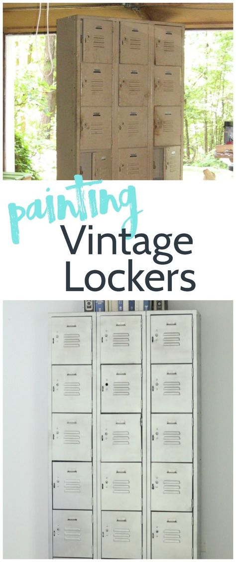 Locker Color Ideas, How To Paint Metal Lockers, Outdoor Furniture Makeover, Diy Locker, Vintage Lockers, Mirrored Bedroom Furniture, Simple Closet, Gym Lockers, Farmhouse Laundry