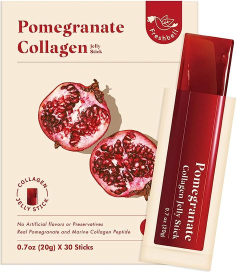 Pomegranate Packaging Design, Collagen Jelly Stick, Red Cosmetic Packaging, Collagen Jelly Packaging, Collagen Packaging, Pomegranate Body Care, Pomegranate Skin, Collagen Jelly, Collagen Drink