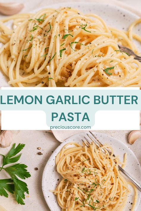 The best Lemon Garlic Butter Pasta. This simple pasta dinner is simple for weeknights. Just add your favorite protein and a salad! Garlic Butter Pasta Sauce, Simple Pasta Dinner, Lemon Butter Sauce Pasta, Pasta With Lemon Sauce, Buttery Noodles, Garlic Butter Noodles, Butter Sauce For Pasta, Garlic Pasta Recipe, Garlic Butter Pasta