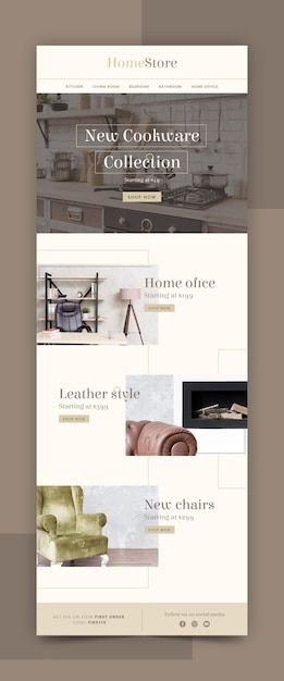 Creative ecommerce email template with p... | Free Vector #Freepik #freevector #email-templates #newsletter-template #newsletter #webpage-template Interior Design Email Newsletter, Home Decor Email Design, Ecommerce Email Design, Creative Newsletter Design, Email Template Design Inspiration, Newsletters Ideas, Mailchimp Newsletter Design, Email Newsletter Inspiration, Mailchimp Design