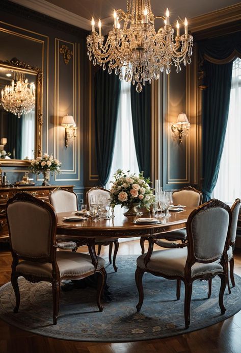 20 Chic Dining Room Ideas To Copy 6 Edwardian Home Decor, Breakfast Table Decor Ideas, Old Money Dining Room, Dark Academia Dining Room, Modern Victorian Dining Room, Chic Dining Room Ideas, Victorian Dining Room Ideas, Traditional Formal Dining Room, Elegant Dining Room Ideas