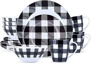 Black And White Dishes, Black Modern Kitchen, Dinnerware Set Modern, Black And White Plates, Plaid Party, Modern Dinnerware, Plates And Bowls Set, Kitchen Plate, Buffalo Plaid Pattern