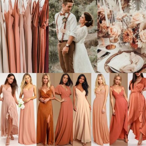 Sunset Peach Bridesmaid Dresses, Terracotta Color Palette Bridesmaids, Peach Color Bridesmaid Dresses, Sunset Wedding Colors, Bridesmaid Duty, Bridal Era, Peach Bridesmaid Dresses, Peach Bridesmaid, Rusting Wedding