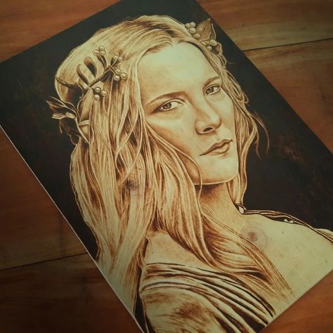 This is a wood burn art done 100% by hand #ringsofpower #galadriel #woodburn #pyrography #art #prabhatharts #portrait Burning Video, Morfydd Clark, Human Faces, Rings Of Power, Pyrography Art, Power Ring, Wood Burning Art, Model Drawing, Human Face