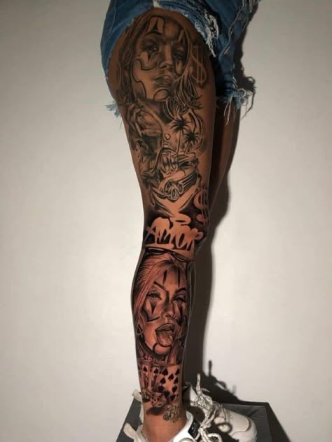 Legs Tattoo Ideas, Leg Tattoo Idea, Legs Tattoo, Cute Thigh Tattoos, Stomach Tattoos Women, Chicano Tattoos Sleeve, Arm Sleeve Tattoos For Women, Traditional Tattoo Designs, Full Leg Tattoos