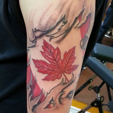 #Canada #flag #ripping #skin #tattoo #toronto #Woodbridge #gta Canadian Tattoo Ideas, Ripping Skin Tattoo, Canada Flag Tattoo, Canadian Flag Tattoo, Canadian Tattoos, Tattoo Ideas For Men Sleeve, Canada Leaf, Indian Skull Tattoos, Canadian Tattoo