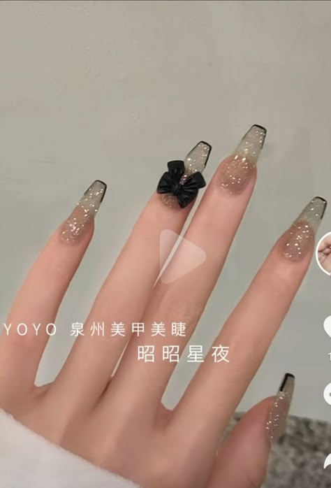 Black Nails Douyin, Black Douyin Nails, Douyin Nails, Nail Korea, Eye Nail Art, Manicure Nail Designs, Asian Nails, Fancy Nails Designs, Nails Design With Rhinestones