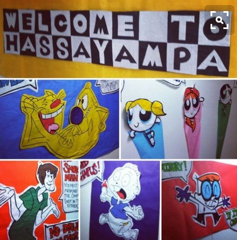 Cartoon Network theme Hall Themes, Ra Themes, Thema Party, Cartoon Ideas, Throwback Party, Ra Bulletin Boards, Resident Adviser, Resident Assistant, Party Cartoon