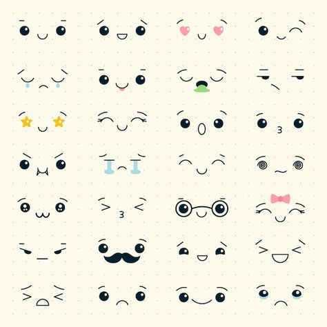 Hand drawn kawaii face collection | Free Vector #Freepik #freevector #kawaii-face #cute-kawaii #cute-face #chibi Anime Base Chibi, Animation Face, Base Chibi, Chibi Face, Animated Face, Face Doodles, Inktober 2023, 2023 Ideas, Creativity Ideas