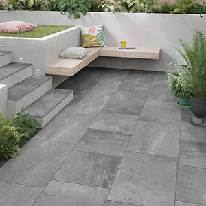 Eastbourne Grey Glazed Outdoor Porcelain Tile 600 x 900 x 20mm Outdoor Tile Patio, Garden Slabs, Outdoor Porcelain Tile, Exterior Tiles, Bug Hotel, Garden Tiles, Modern Backyard Landscaping, Garden Floor, Back Garden Design