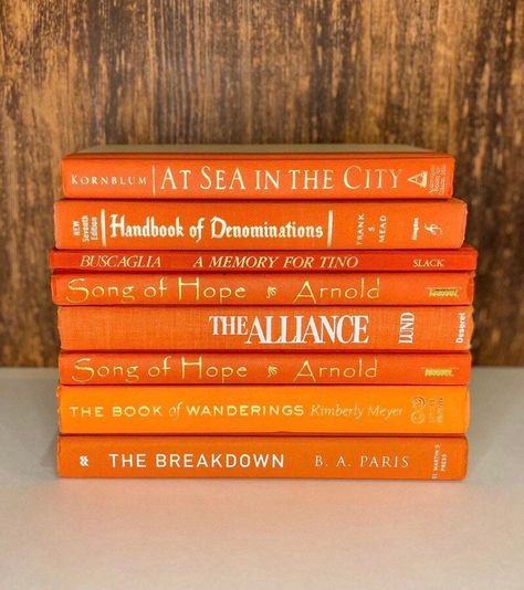 Orange Aesthetic Books, Orange Book Aesthetic, Orange Bookshelves, Aesthetic Preppy Room, Bookshelf Goals, Rainbow Bookshelf, Orange Books, Bookshelf Aesthetic, Diy Bookshelf