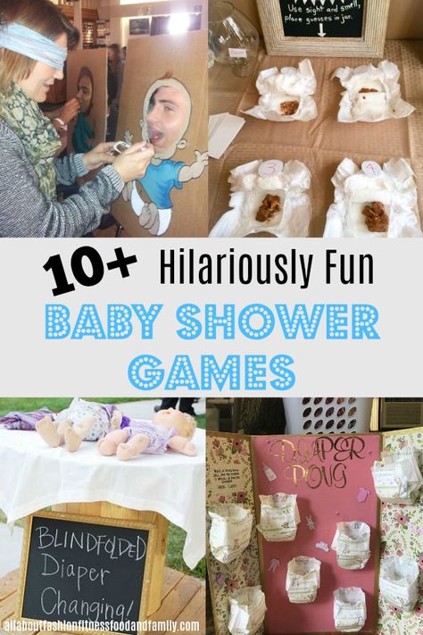 10+ FUN Baby Shower Games - Southern Dakota Mama Baby Shower Garcon, Baby Shower Games Coed, Fiesta Shower, Funny Baby Shower Games, Babyshower Party, Baby Shower Party Games, Boy Baby Shower Ideas, Coed Baby Shower, Trendy Baby Shower Ideas