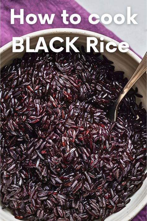 Healthy and delicious Black Rice dish, perfect for your food and drink interests. Black Rice Recipe Healthy, Black Rice Salad Recipes, How To Cook Black Rice, Haitian Black Rice Recipe, Black Sticky Rice Recipe, Nutritious Bowls, Black Rice Recipes, Haitian Black Rice, Cooking Black Rice