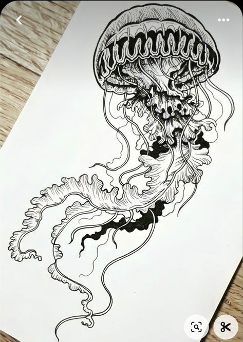 Jellyfish Leg Tattoos Women, Jellyfish Tattoo Drawing, Dark Jellyfish Tattoo, Dark Ocean Tattoo, Voll Arm-tattoos, Tattoo Jellyfish, Jellyfish Drawing, Jellyfish Tattoo, Theme Tattoo