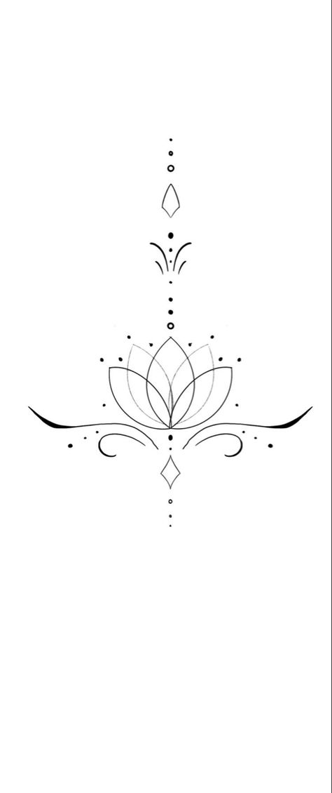 Hindu Back Tattoo Women, Bohemian Back Tattoo Women, Lotus And Arrow Tattoo, Sternum Lotus Tattoo Women, Spiritual Tattoos Meaningful For Women, Fine Line Underboob Tattoo, Hindu Tattoos For Women, Lotus Flower Sternum Tattoo, Bohemian Tattoos For Women