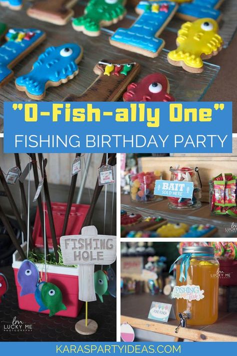 Fish Themed Birthday Party, Fishing Themed Party, Gone Fishing Party, Fishing Theme Party, Boy Shower Themes, Fishing Themed Birthday Party, Baby Shower Fishing, Fishing Birthday Party, Boys First Birthday Party Ideas